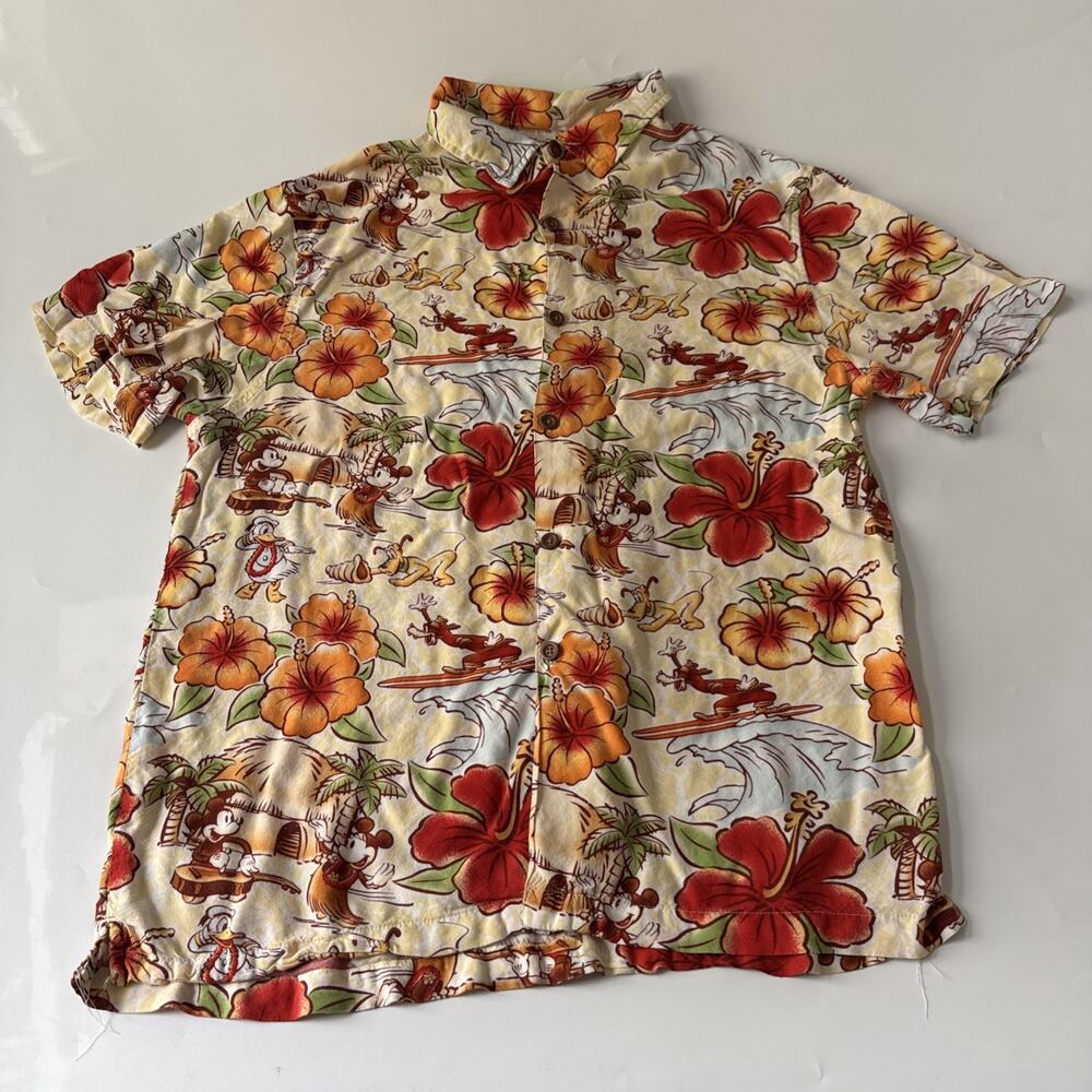 Disney Parks Authentic Original Shirt Mens Medium Hawaiin Mickey Goofy Surfing